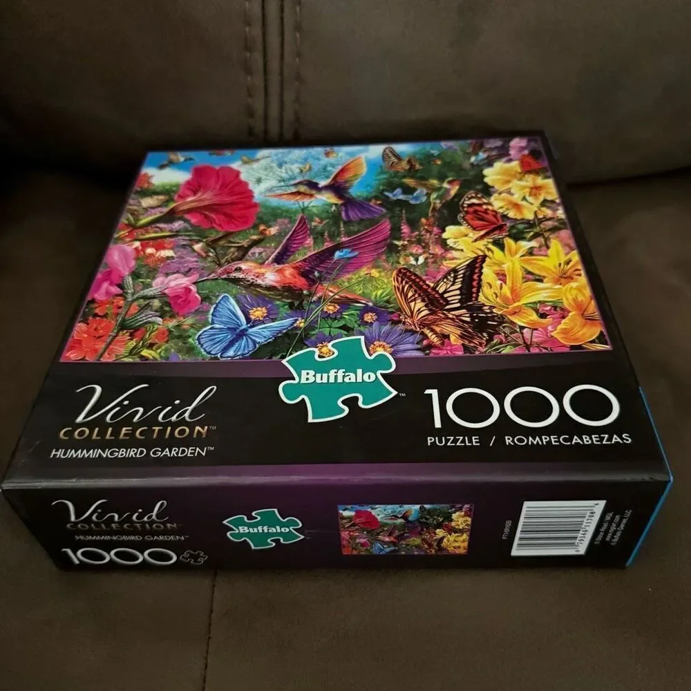 Buffalo Puzzles Vivid Collection Hummingbird Garden Flowers 1000 Piece Puzzle